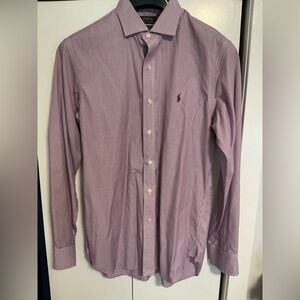 Ralph Lauren Purple Micro Check Button Down Shirt, Slim, 16 34/35